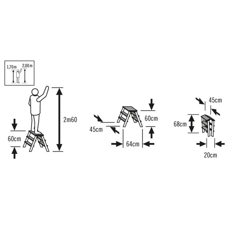 Marchepied double accès pliant en aluminium 3 marches dimensions Marchepied double accès pliant en aluminium 3 marches dimensions