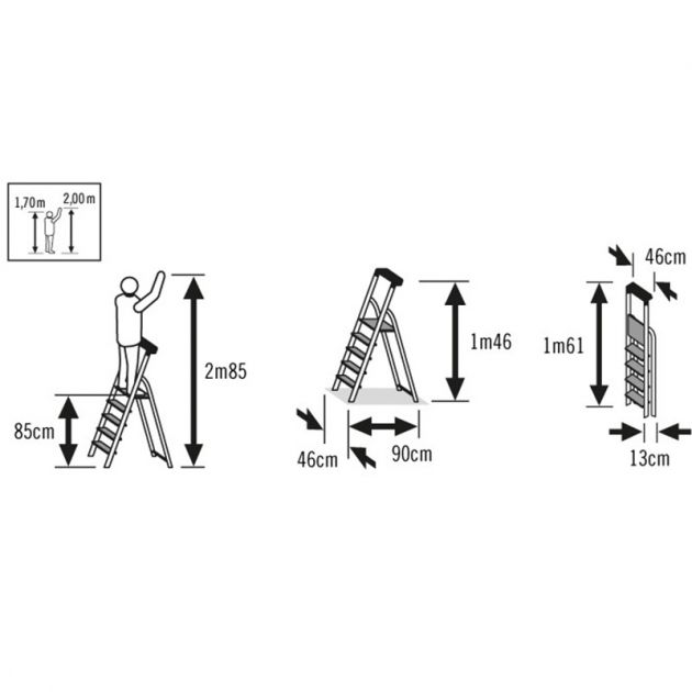 Escabeau pliable sécurisé avec double garde corps dimensions 4 marches