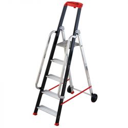 Escabeau pliant roulant avec rampe en aluminium 5 marches