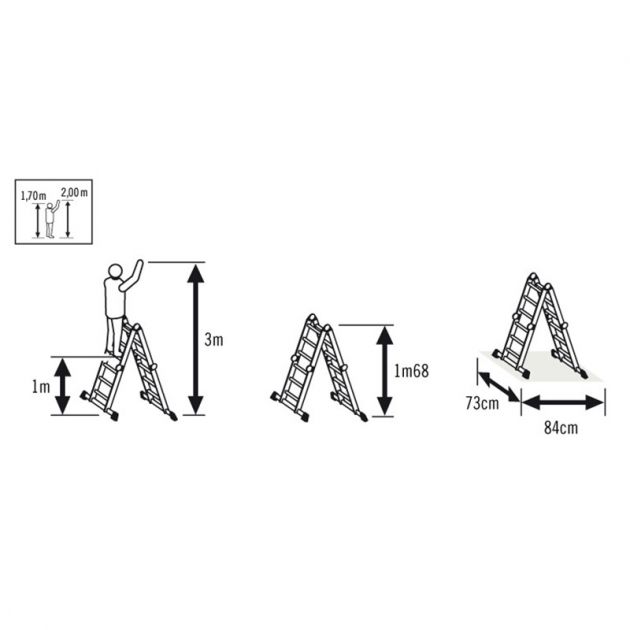 Echelle transformable 4 x 3 marche 4,35 m en aluminium dimensions echelle double Echelle transformable 4 x 3 marche 4,35 m en aluminium dimensions echelle double
