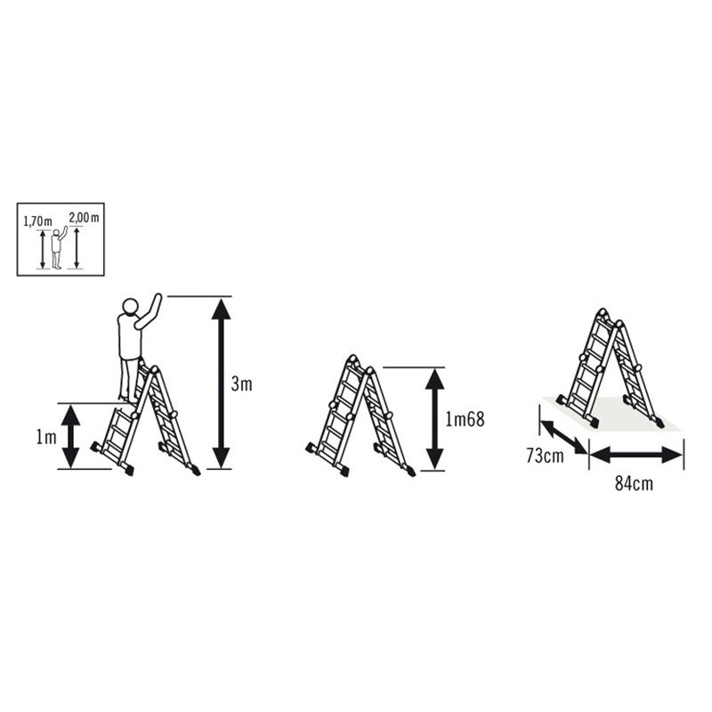 Echelle transformable 4 x 3 marche 4,35 m en aluminium dimensions echelle double Echelle transformable 4 x 3 marche 4,35 m en aluminium dimensions echelle double