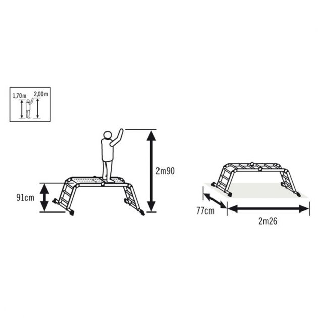 Echelle transformable 4 x 3 marche 4,35 m en aluminium dimensions plateforme Echelle transformable 4 x 3 marche 4,35 m en aluminium dimensions plateforme