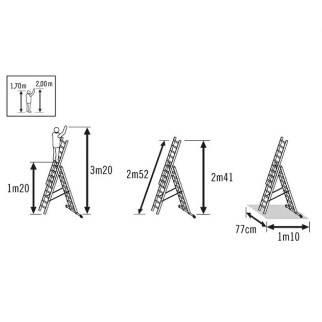 Echelle transformable 3 plans en aluminium 6 barreaux echelle aerienne