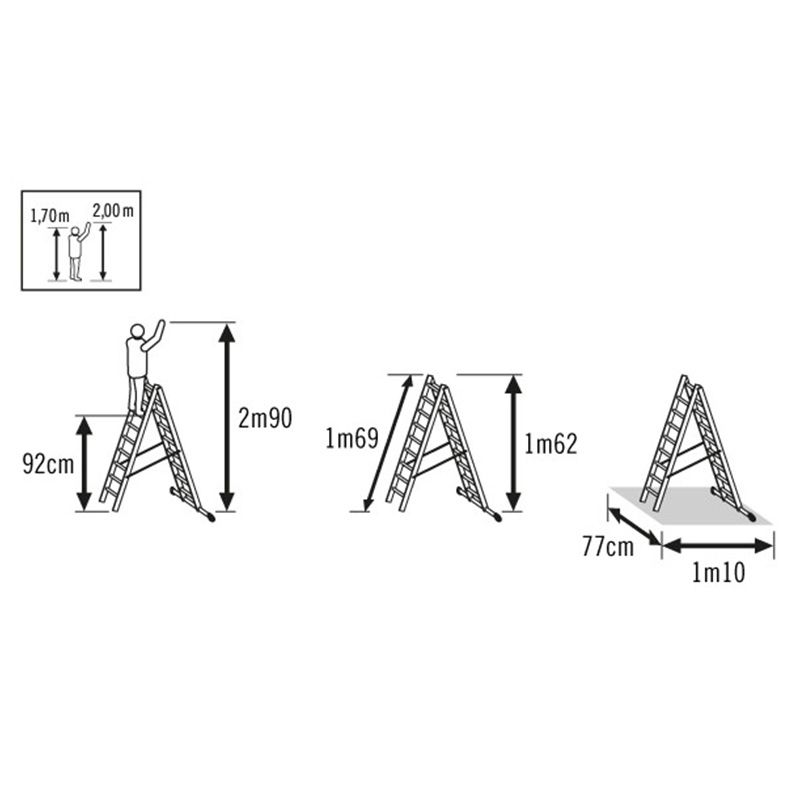 Echelle transformable 3 plans en aluminium 6 barreaux echelle double