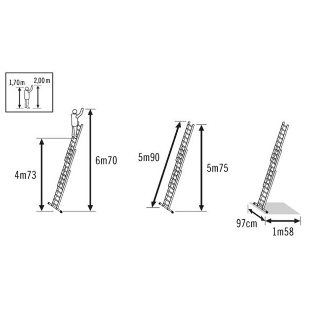 Echelle transformable 3 plans en aluminium 9 barreaux echelle d'appui