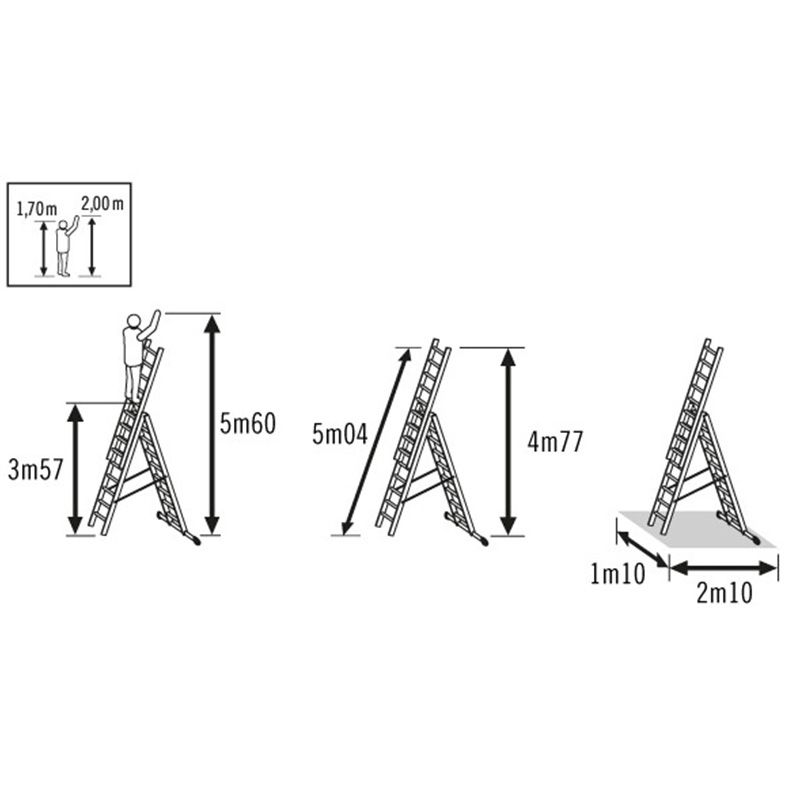 Echelle transformable 3 plans en aluminium 11 barreaux echelle aerienne