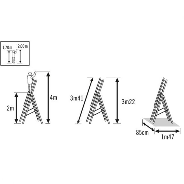 Echelle transformable base évasée 3 plans dimensions 8 echellons echelle aerienne Echelle transformable base évasée 3 plans dimensions 8 echellons echelle aerienne