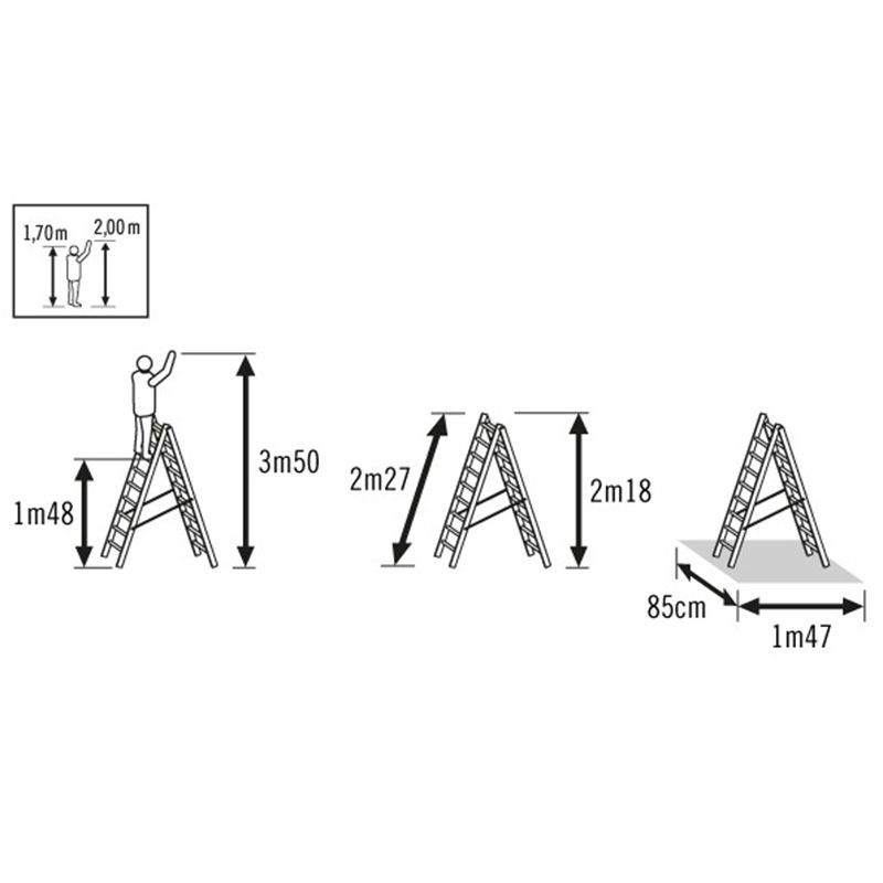 Echelle transformable base évasée 3 plans dimensions 8 echellons echelle double Echelle transformable base évasée 3 plans dimensions 8 echellons echelle double