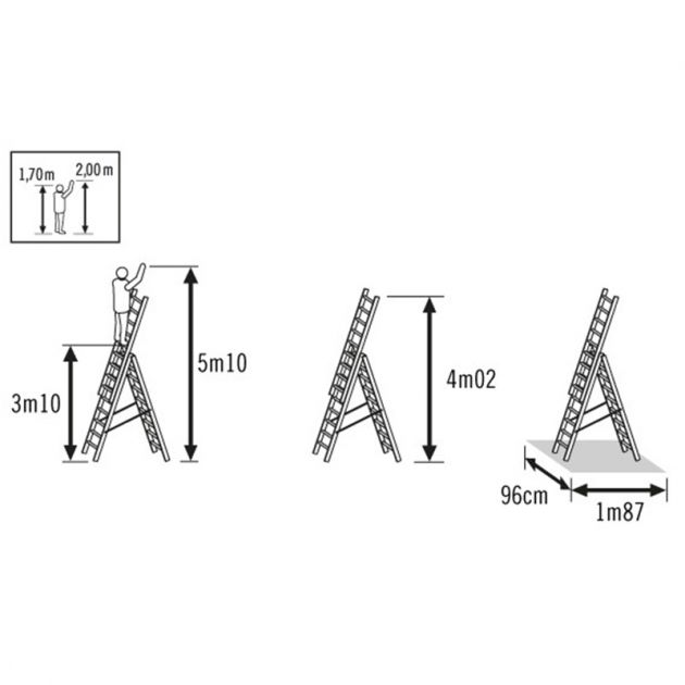 Echelle transformable base évasée 3 plans dimensions 10 echellons echelle aerienne Echelle transformable base évasée 3 plans dimensions 10 echellons echelle aerienne