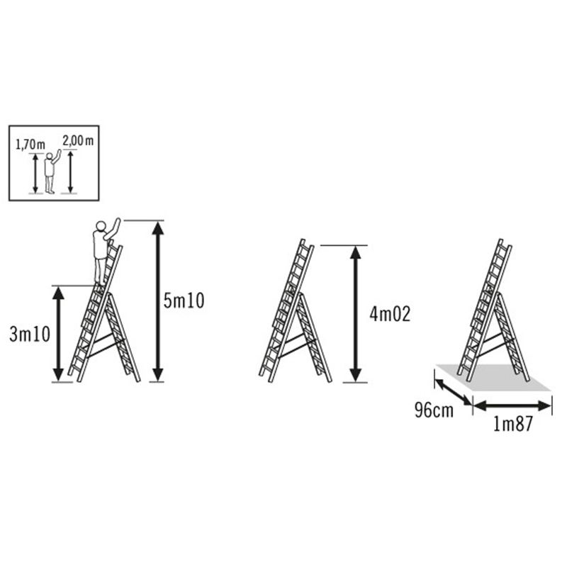 Echelle transformable base évasée 3 plans dimensions 10 echellons echelle aerienne Echelle transformable base évasée 3 plans dimensions 10 echellons echelle aerienne