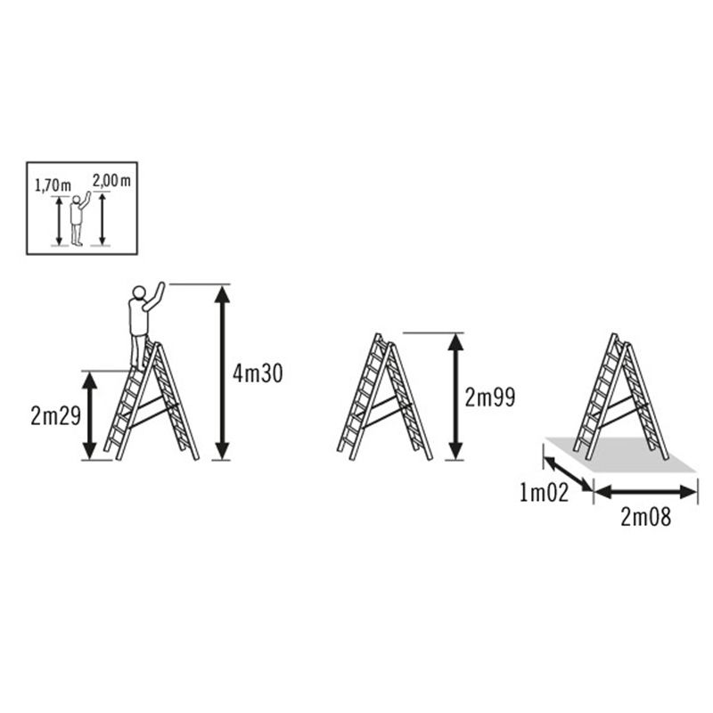 Echelle transformable base évasée 3 plans dimensions 11 echellons echelle double Echelle transformable base évasée 3 plans dimensions 11 echellons echelle double