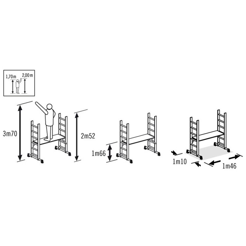 Echafaudage pour escalier intérieur et extérieur en aluminium 3,70m dimensions Echafaudage pour escalier intérieur et extérieur en aluminium 3,70m dimensions