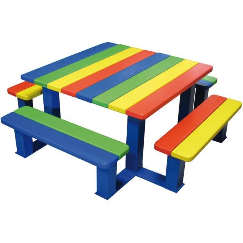 Table pique-nique enfants colorée exterieur bois metal Table pique-nique enfants colorée exterieur bois metal