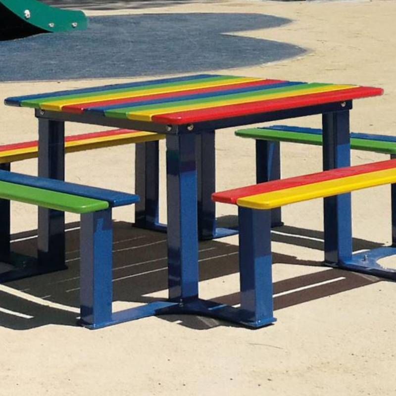 Table pique-nique école bois acier couleurs Table pique-nique école bois acier couleurs