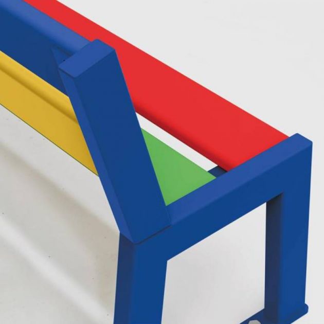 Banc extérieur école bois et acier multicolore