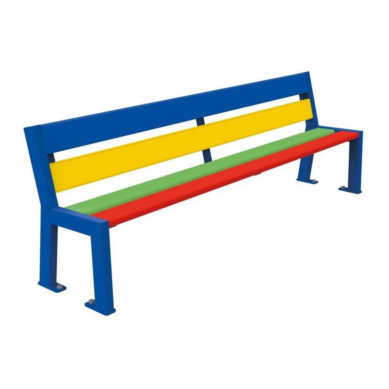 Banc extérieur école bois et acier multicolore