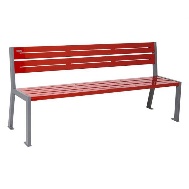 Banc eco-responsable silaos 5 lames acier sans accoudoir lg 1800mm rouge Banc eco-responsable silaos 5 lames acier sans accoudoir lg 1800mm rouge