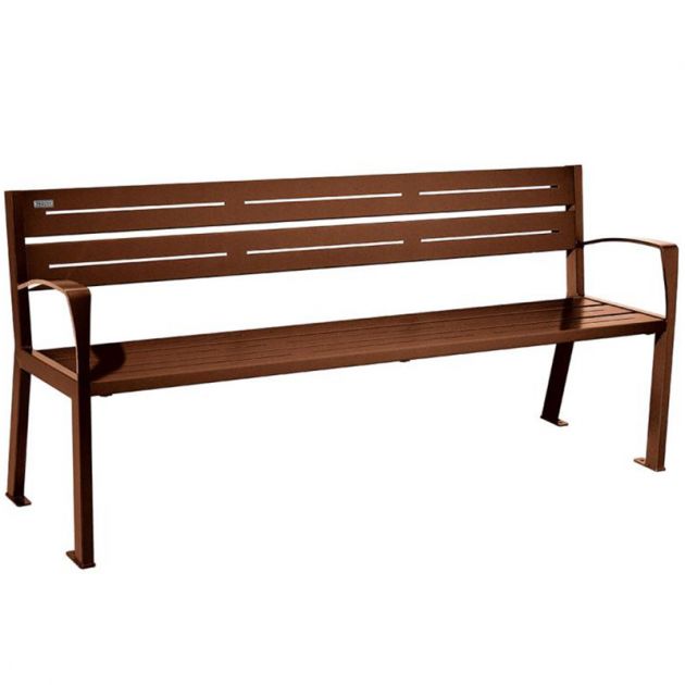 Banc eco-responsable silaos 5 lames acier avec accoudoir lg 1800mm aspect corten