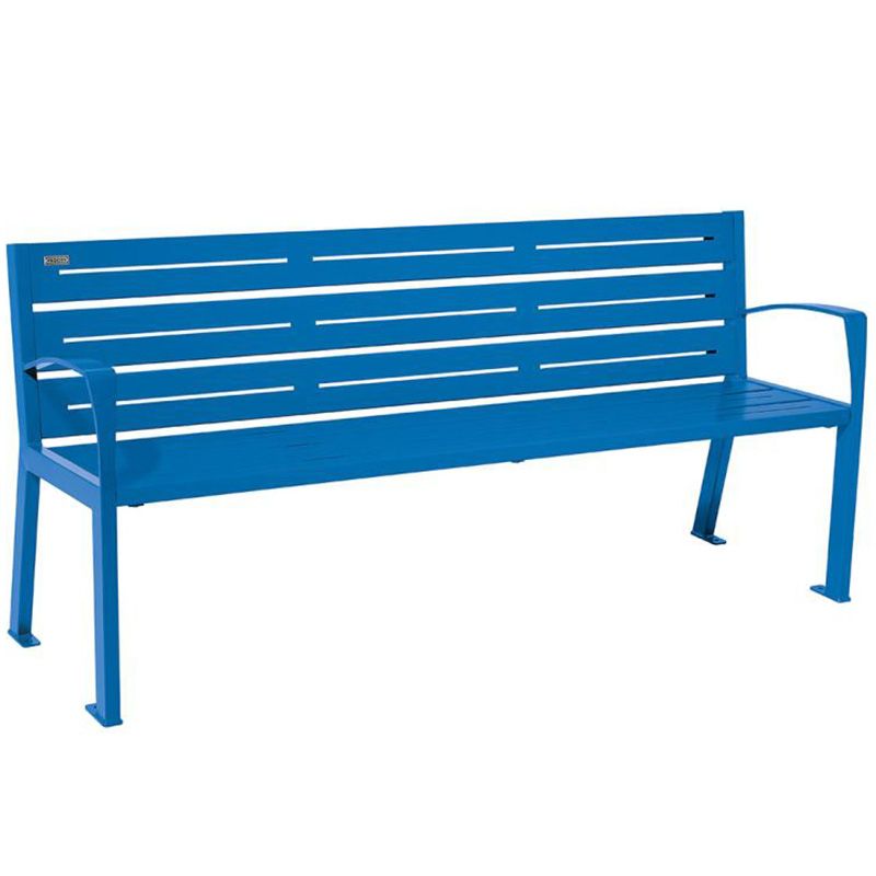 Banc eco-responsable silaos 6 lames acier avec accoudoir lg 1800mm bleu Banc eco-responsable silaos 6 lames acier avec accoudoir lg 1800mm bleu