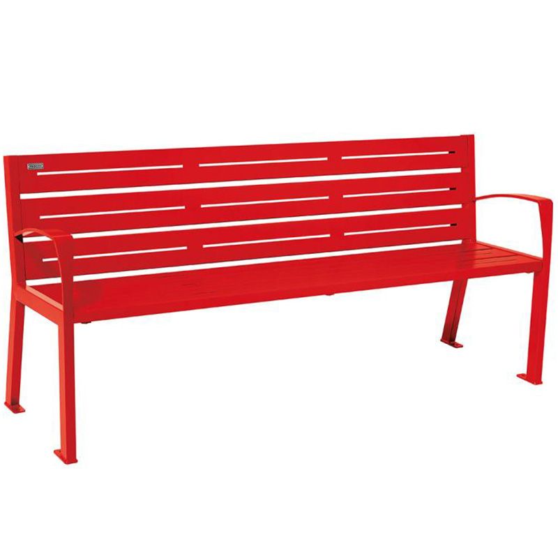 Banc eco-responsable silaos 6 lames acier avec accoudoir lg 1800mm rouge Banc eco-responsable silaos 6 lames acier avec accoudoir lg 1800mm rouge