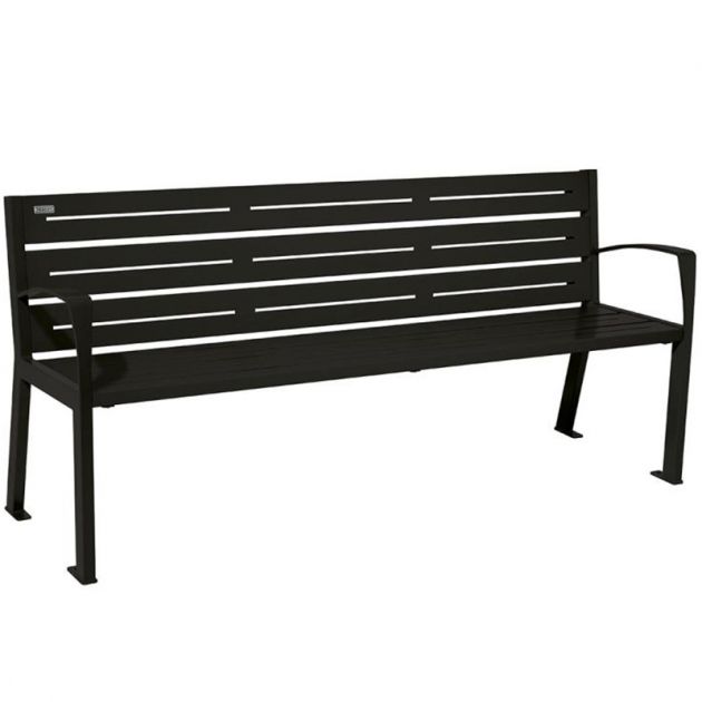 Banc eco-responsable silaos 6 lames acier avec accoudoir lg 1800mm noir Banc eco-responsable silaos 6 lames acier avec accoudoir lg 1800mm noir
