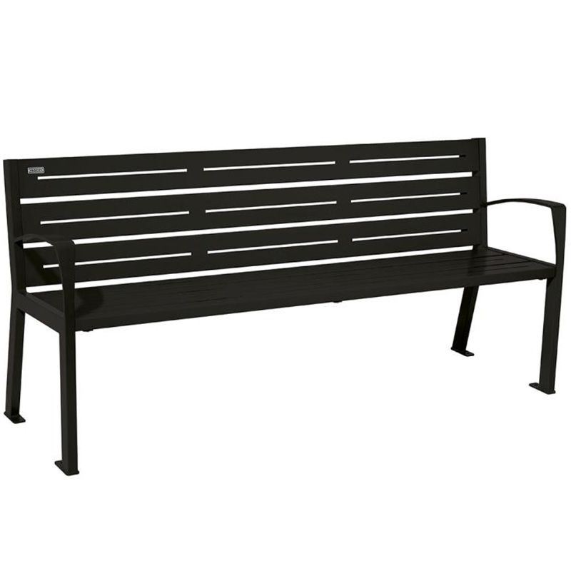 Banc eco-responsable silaos 6 lames acier avec accoudoir lg 1800mm noir Banc eco-responsable silaos 6 lames acier avec accoudoir lg 1800mm noir