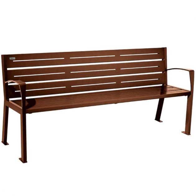 Banc eco-responsable silaos 6 lames acier avec accoudoir lg 1800mm aspect corten Banc eco-responsable silaos 6 lames acier avec accoudoir lg 1800mm aspect corten