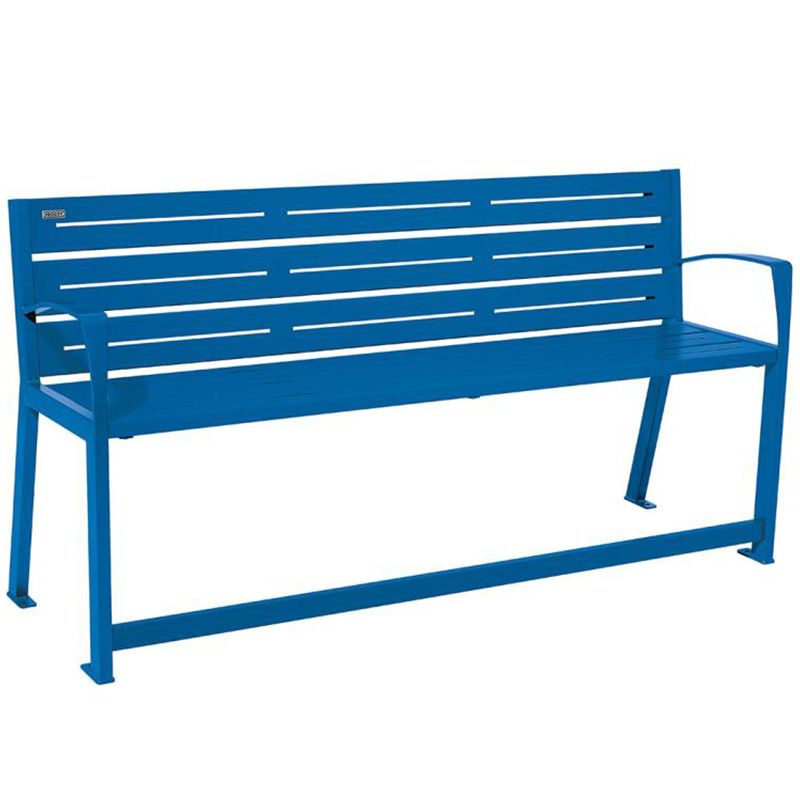 Banc senior eco-resp silaos 6 lames acier avec accoudoirs lg 1800mm bleu Banc senior eco-resp silaos 6 lames acier avec accoudoirs lg 1800mm bleu