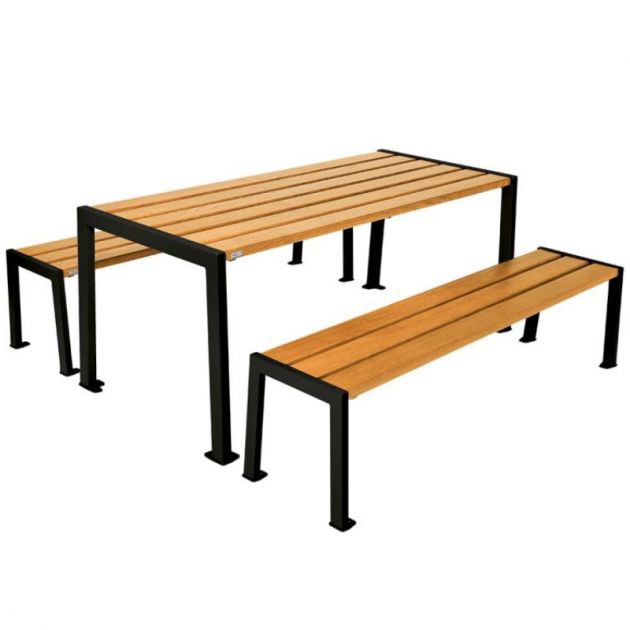 Table de pique-nique en bois chêne et acier