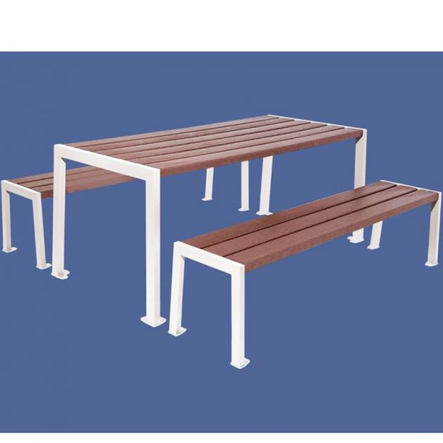 Table de pique-nique plastique recyclé et acier blanc Table de pique-nique plastique recyclé et acier blanc