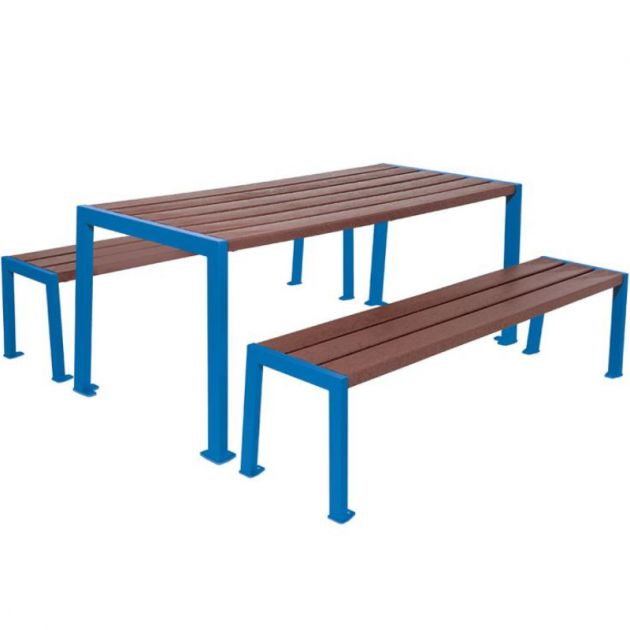 Table de pique-nique plastique recyclé et acier bleu Table de pique-nique plastique recyclé et acier bleu