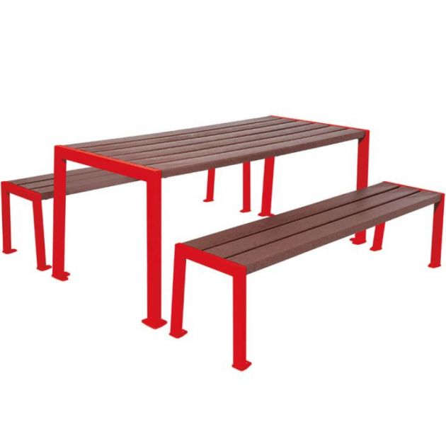 Table de pique-nique plastique recyclé et acier rouge Table de pique-nique plastique recyclé et acier rouge