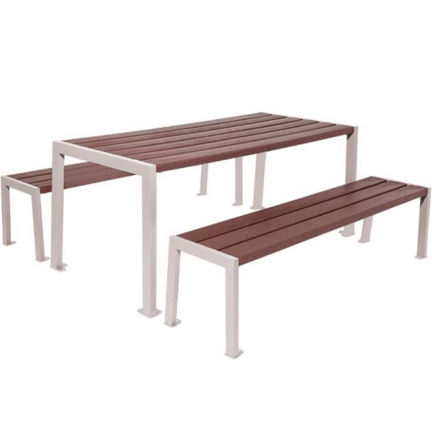 Table de pique-nique plastique recyclé et acier beige Table de pique-nique plastique recyclé et acier beige