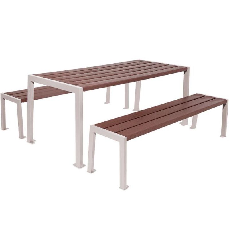 Table de pique-nique plastique recyclé et acier beige Table de pique-nique plastique recyclé et acier beige
