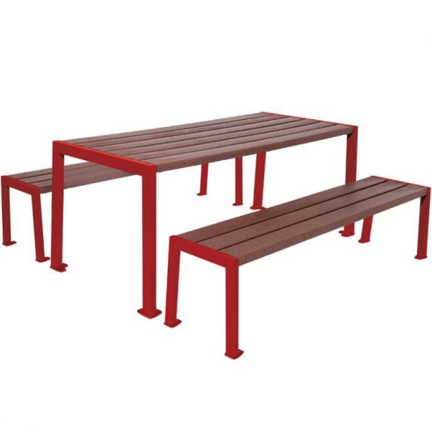 Table de pique-nique plastique recyclé et acier bordeaux Table de pique-nique plastique recyclé et acier bordeaux