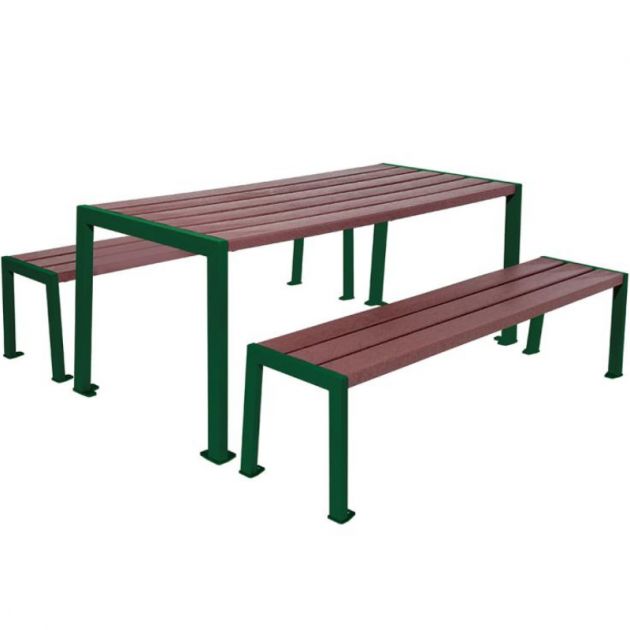 Table de pique-nique plastique recyclé et acier vert Table de pique-nique plastique recyclé et acier vert