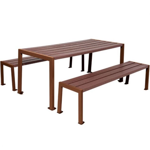 Table de pique-nique plastique recyclé et acier effet corten Table de pique-nique plastique recyclé et acier effet corten