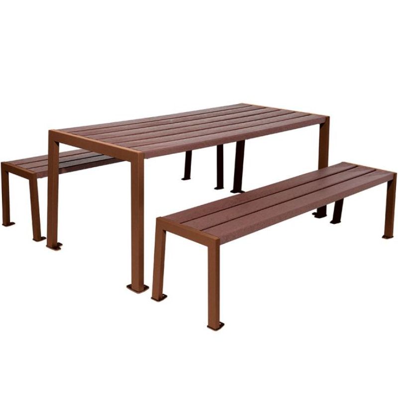 Table de pique-nique plastique recyclé et acier effet corten Table de pique-nique plastique recyclé et acier effet corten