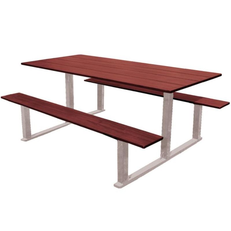 Table pique-nique en compact effet acajou et acier Table pique-nique en compact effet acajou et acier