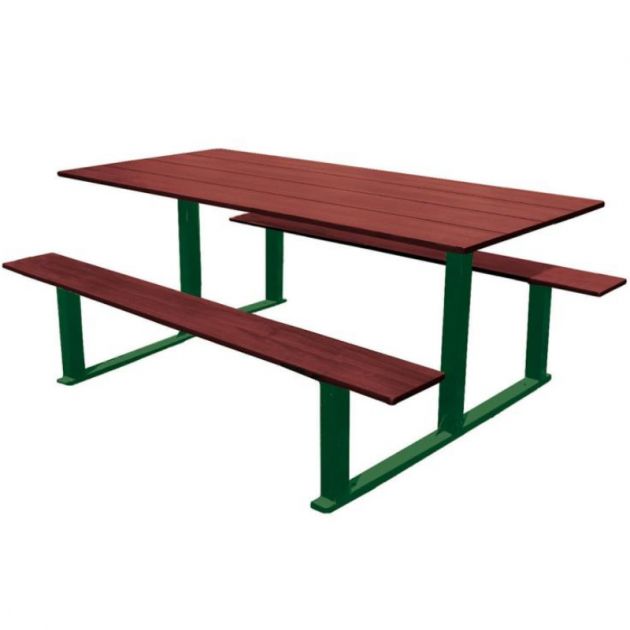 Table pique-nique en compact effet acajou et acier Table pique-nique en compact effet acajou et acier