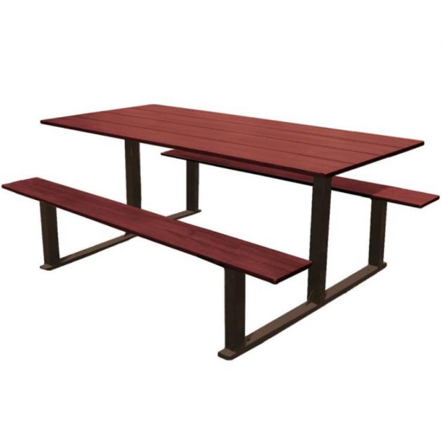 Table pique-nique en compact effet acajou et acier Table pique-nique en compact effet acajou et acier