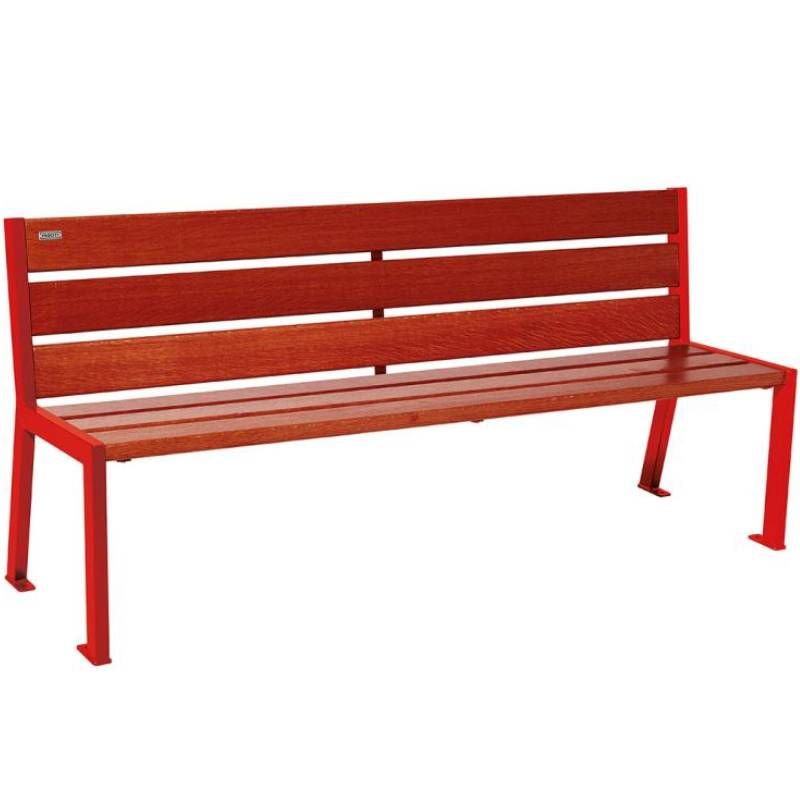 Banc public acier et acajou 180 cm SILAOS rouge