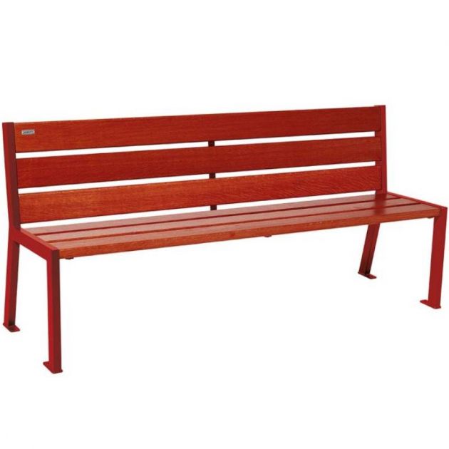 Banc public acier et acajou 180 cm SILAOS bordeaux