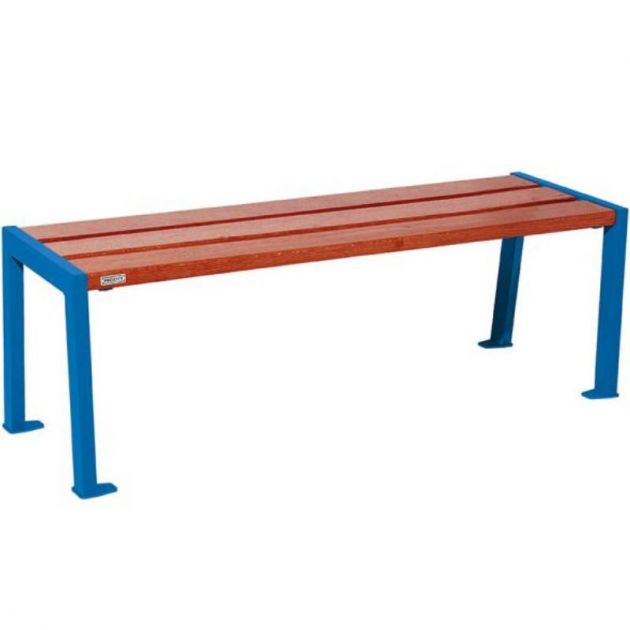 Banquette publique en acier et acajou 120 cm SILAOS bleu Banquette publique en acier et acajou 120 cm SILAOS bleu