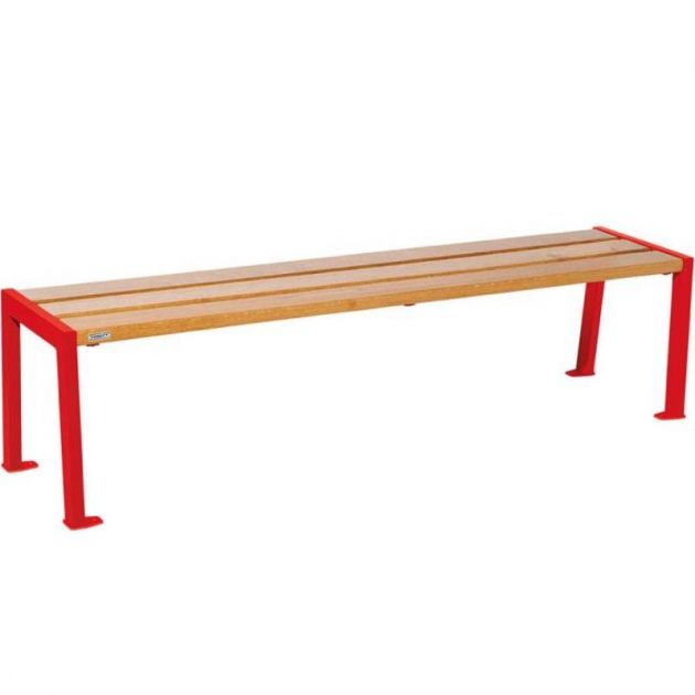 Banquette publique bois lasuré chêne clair et acier 180 cm SILAOS rouge