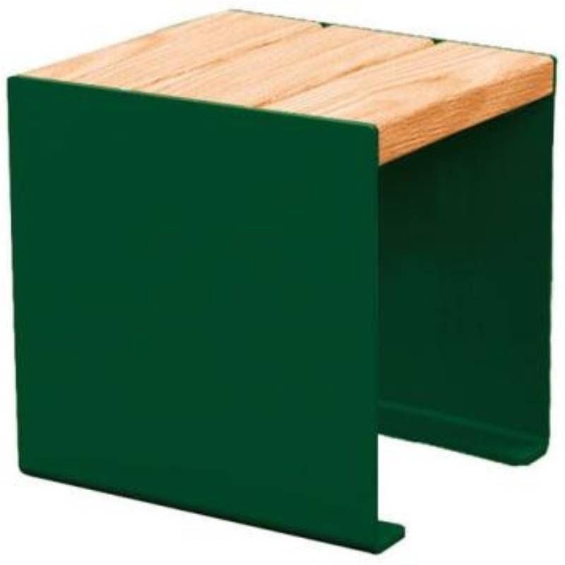 Banquette publique bois lasuré chêne clair et acier 45 cm KUB vert