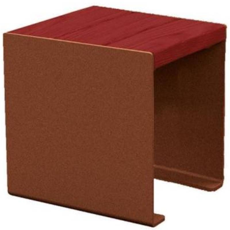 Banquette publique bois lasuré acajou et acier 45 cm KUB corten