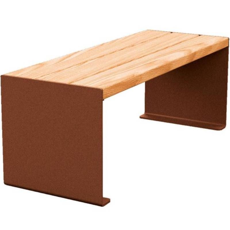 Banquette publique bois lasuré chêne clair et acier 120 cm KUB corten Banquette publique bois lasuré chêne clair et acier 120 cm KUB corten