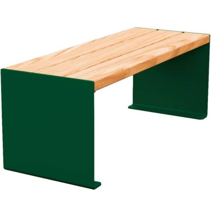 Banquette publique bois lasuré chêne clair et acier 120 cm KUB vert Banquette publique bois lasuré chêne clair et acier 120 cm KUB vert