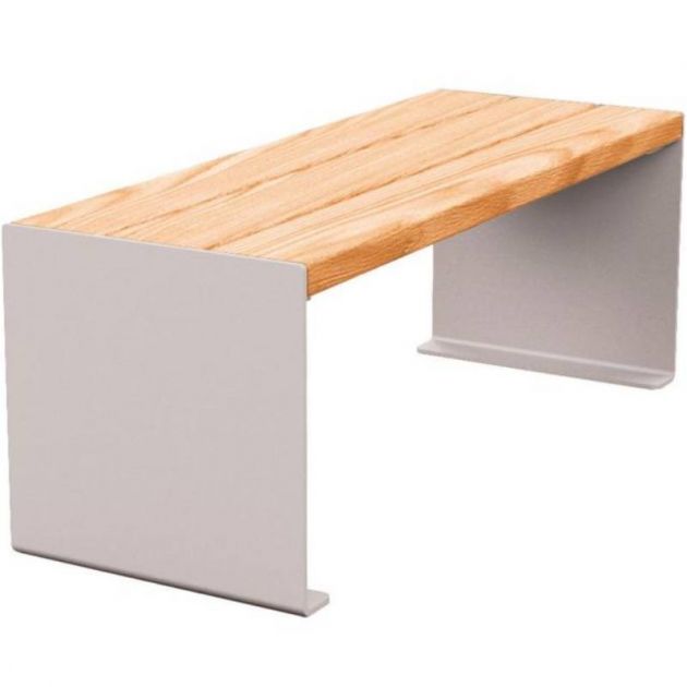 Banquette publique bois lasuré chêne clair et acier 120 cm KUB gris Banquette publique bois lasuré chêne clair et acier 120 cm KUB gris